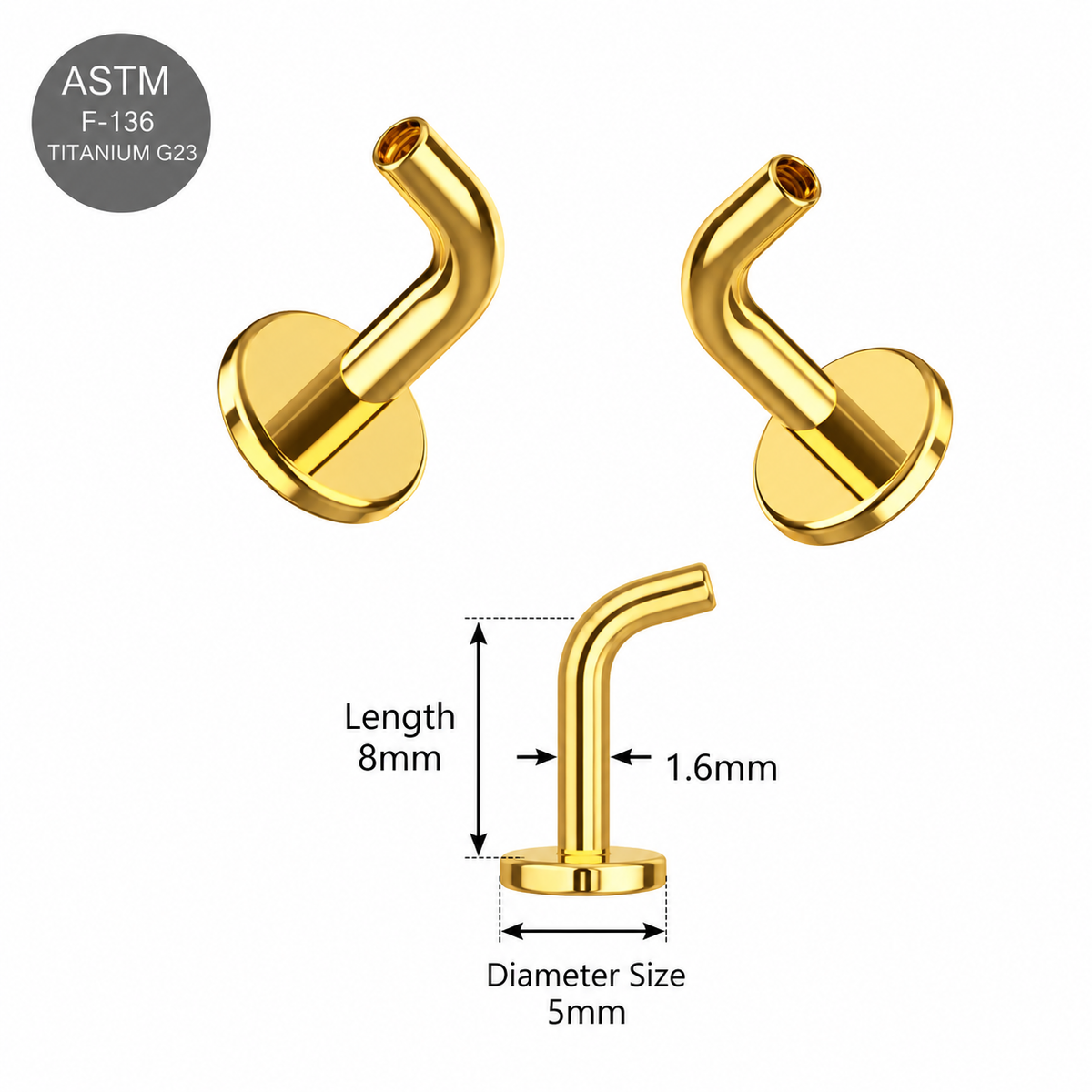 G23 Titanium Threadless Floating Belly Bar – 14G 8mm