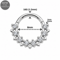 ASTM F136 Titanium Zig-Zag CZ Cluster Hinged Clicker Ring – 16G 8mm