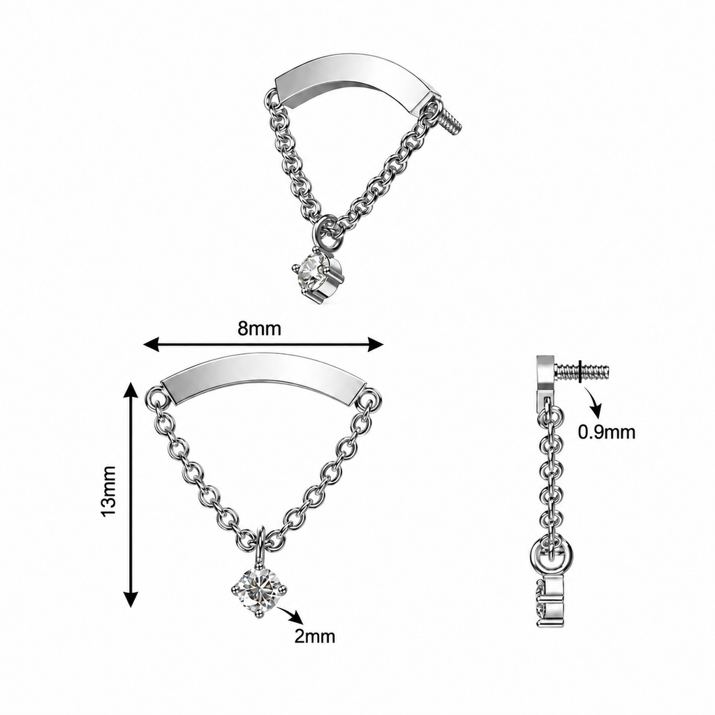 316L Surgical Steel Chain & Round CZ Dangle Internally Threaded Top