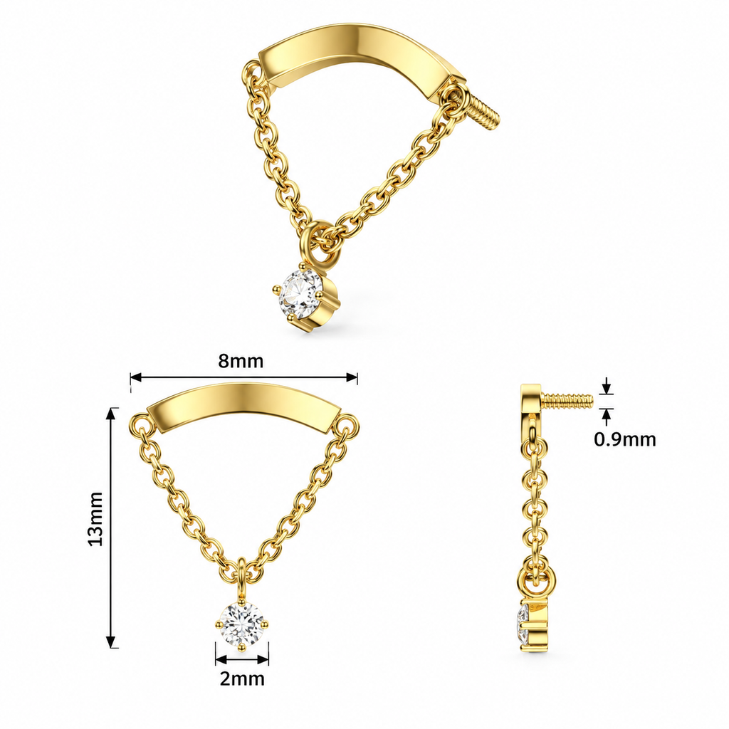 316L Surgical Steel Chain & Round CZ Dangle Internally Threaded Top