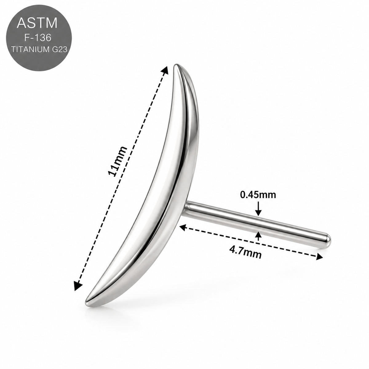 ASTM F136 Titanium Solid Crescent Moon Threadless Top – 18G/16G Compatible