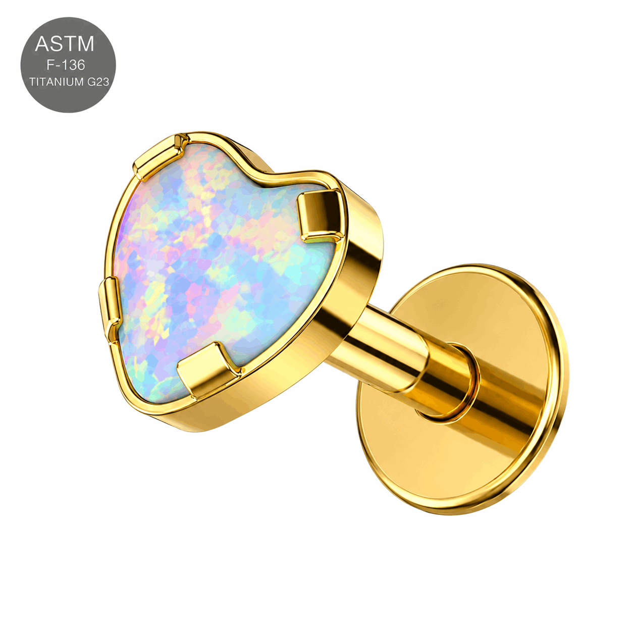 G23 Titanium Heart Opal Internally Threaded Flat Back Labret – 16G