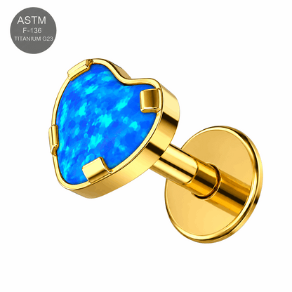 G23 Titanium Heart Opal Internally Threaded Flat Back Labret – 16G