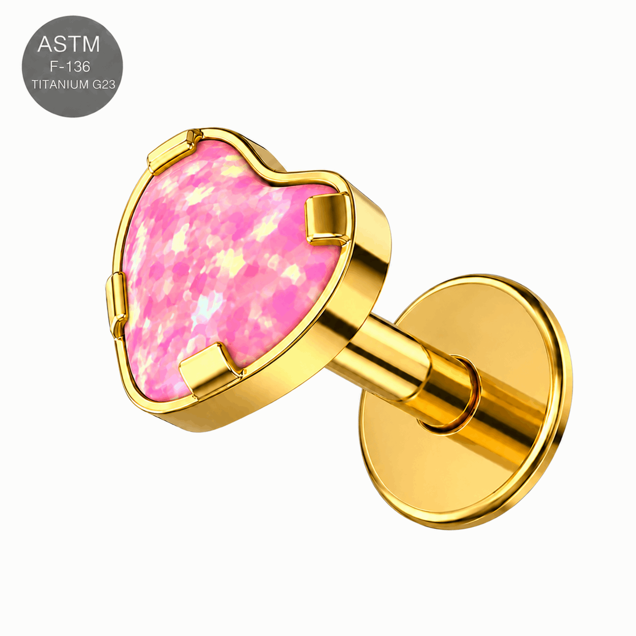 G23 Titanium Heart Opal Internally Threaded Flat Back Labret – 16G