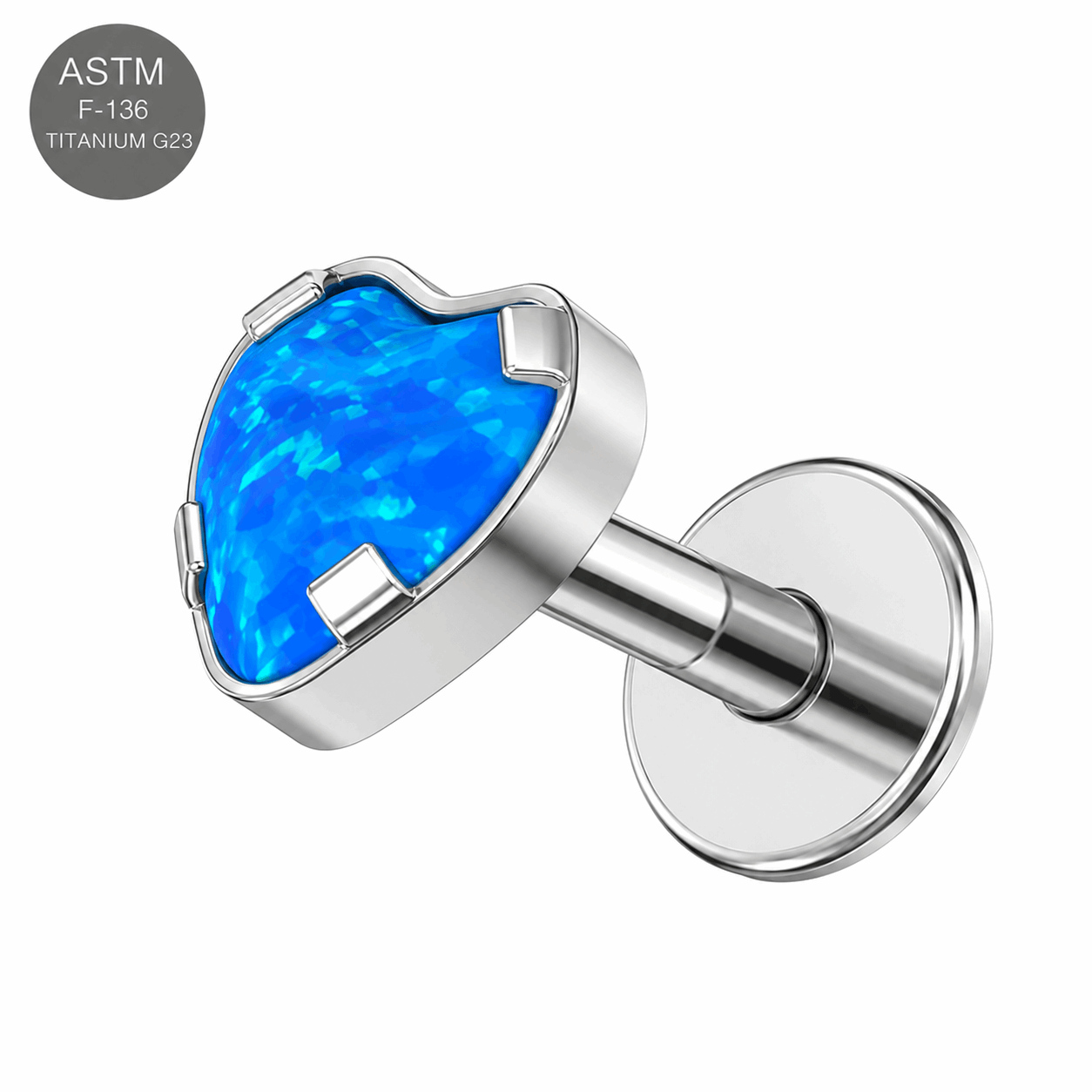 G23 Titanium Heart Opal Internally Threaded Flat Back Labret – 16G
