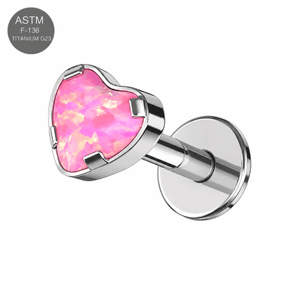 G23 Titanium Heart Opal Internally Threaded Flat Back Labret – 16G