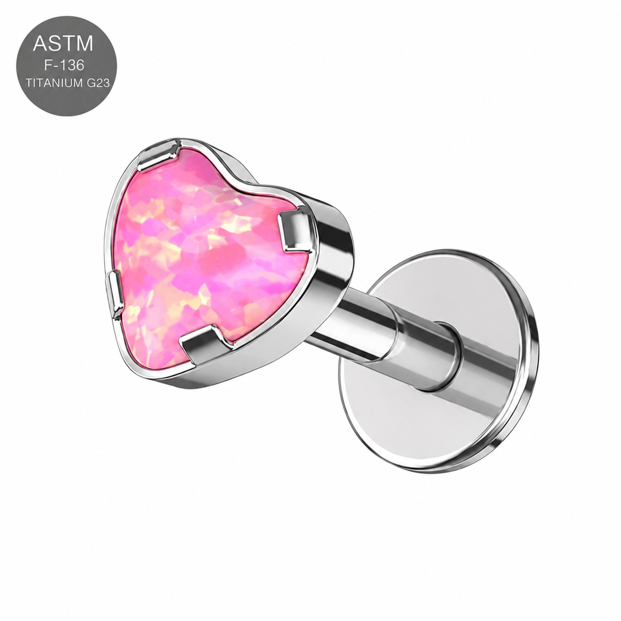 G23 Titanium Heart Opal Internally Threaded Flat Back Labret – 16G