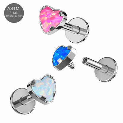 G23 Titanium Heart Opal Internally Threaded Flat Back Labret – 16G