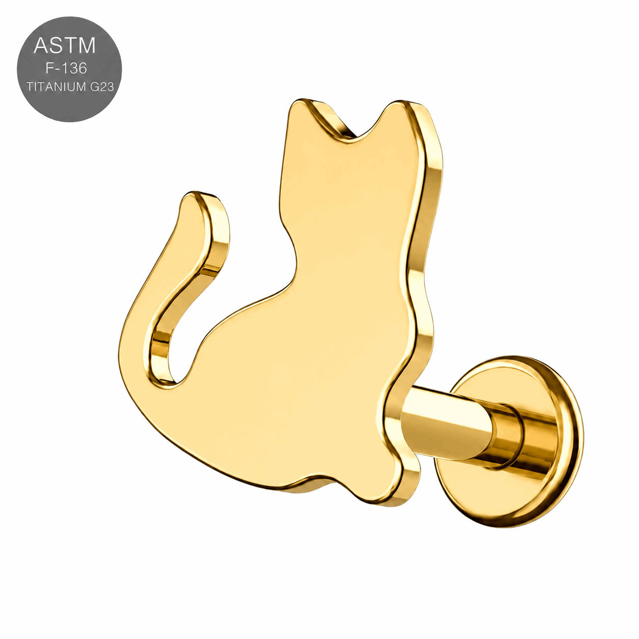 Implant Grade Titanium Internally Threaded Flat Back Labret with Cat Top – 16G(1.2mm)