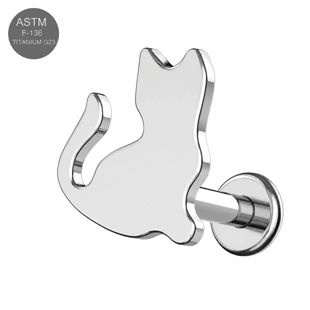 Implant Grade Titanium Internally Threaded Flat Back Labret with Cat Top – 16G(1.2mm)