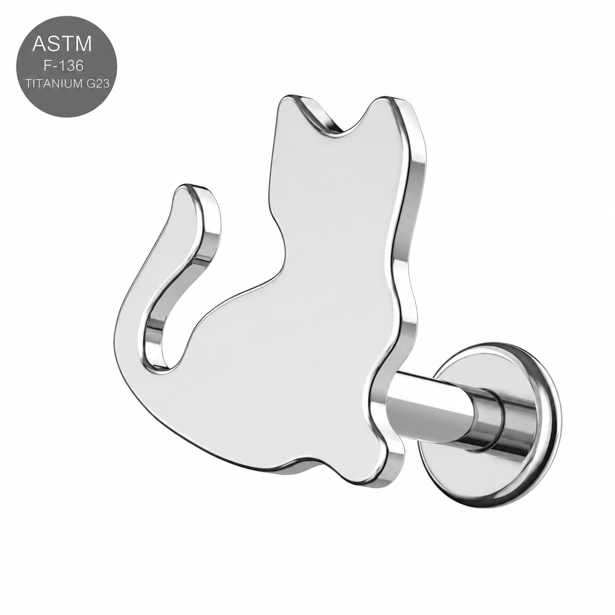 Implant Grade Titanium Internally Threaded Flat Back Labret with Cat Top – 16G(1.2mm)