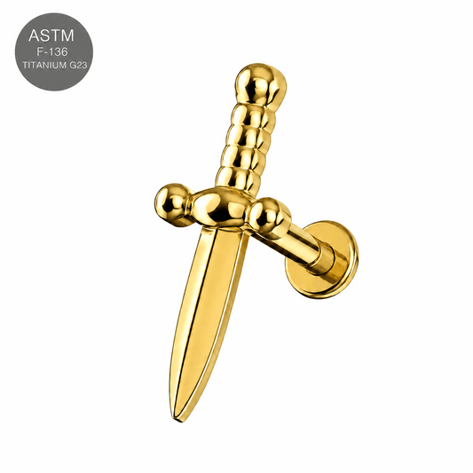 Implant Grade Titanium Internally Threaded Labret Stud with Dagger Top – 16G