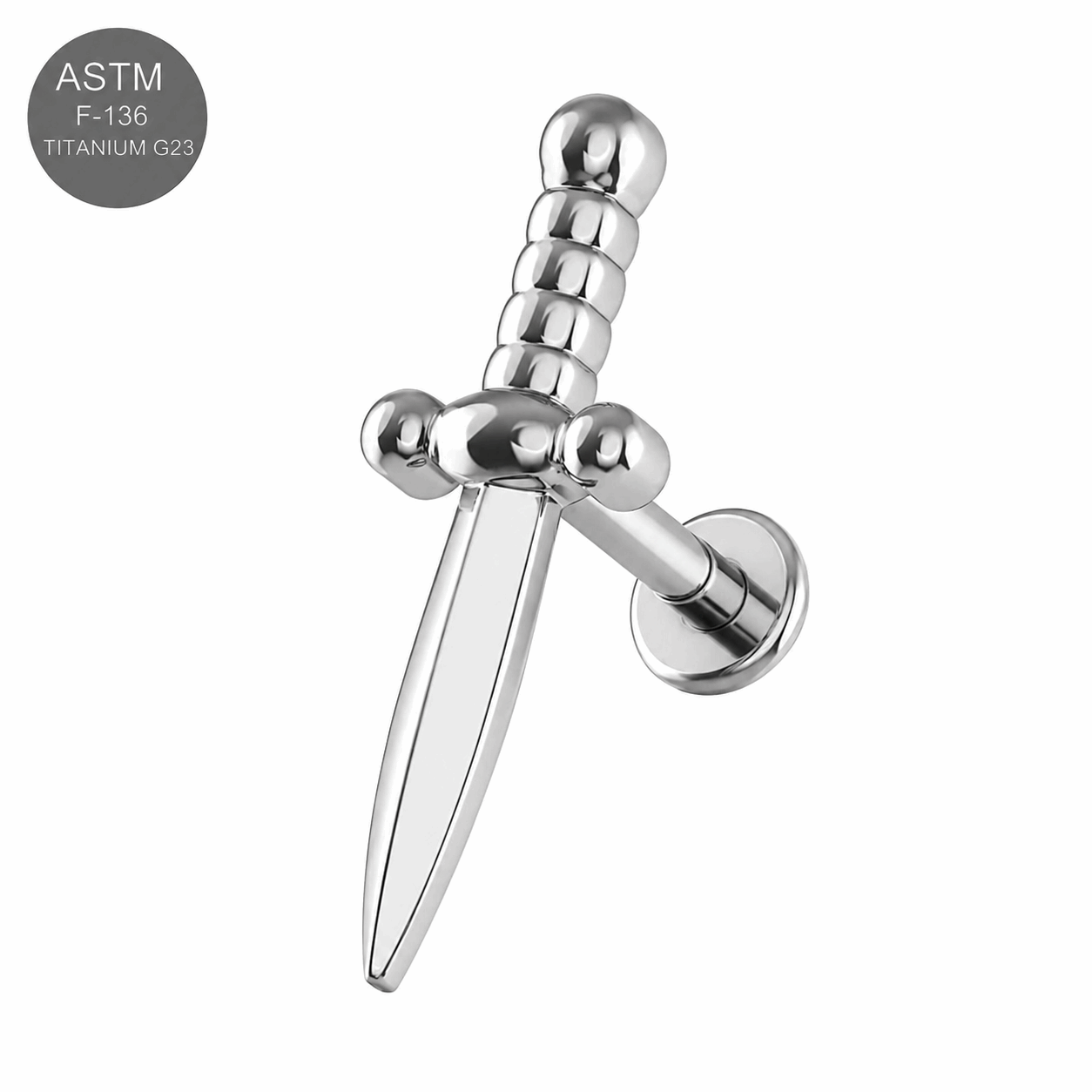 Implant Grade Titanium Internally Threaded Labret Stud with Dagger Top – 16G