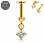 316L Surgical Steel Round CZ Dangle Internal Thread Flat Back Labret – 16G(1.2mm)