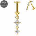 316L Surgical Steel Four-Petal Flower Dangle Internal Thread Flat Back Labret – 16G(1.2mm)