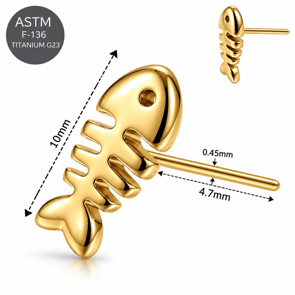 ASTM F-136 Titanium Fishbone Threadless Top – Universal 18G/16G Fit