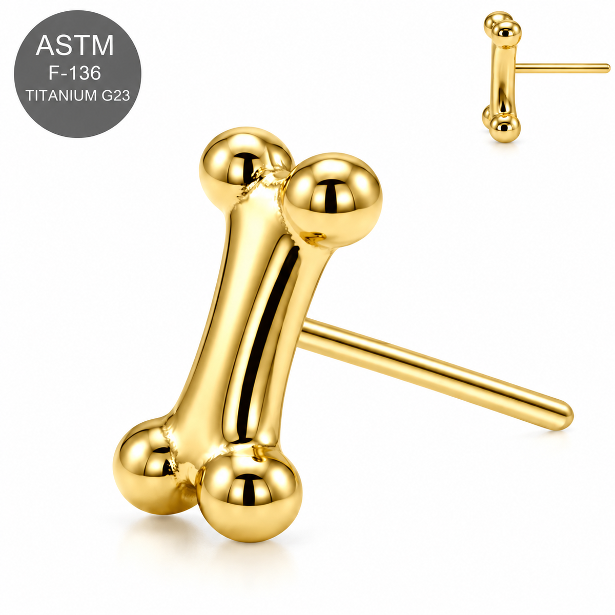 ASTM F-136 Titanium Mini Bone Bar Threadless Top – Universal 18G/16G Fit