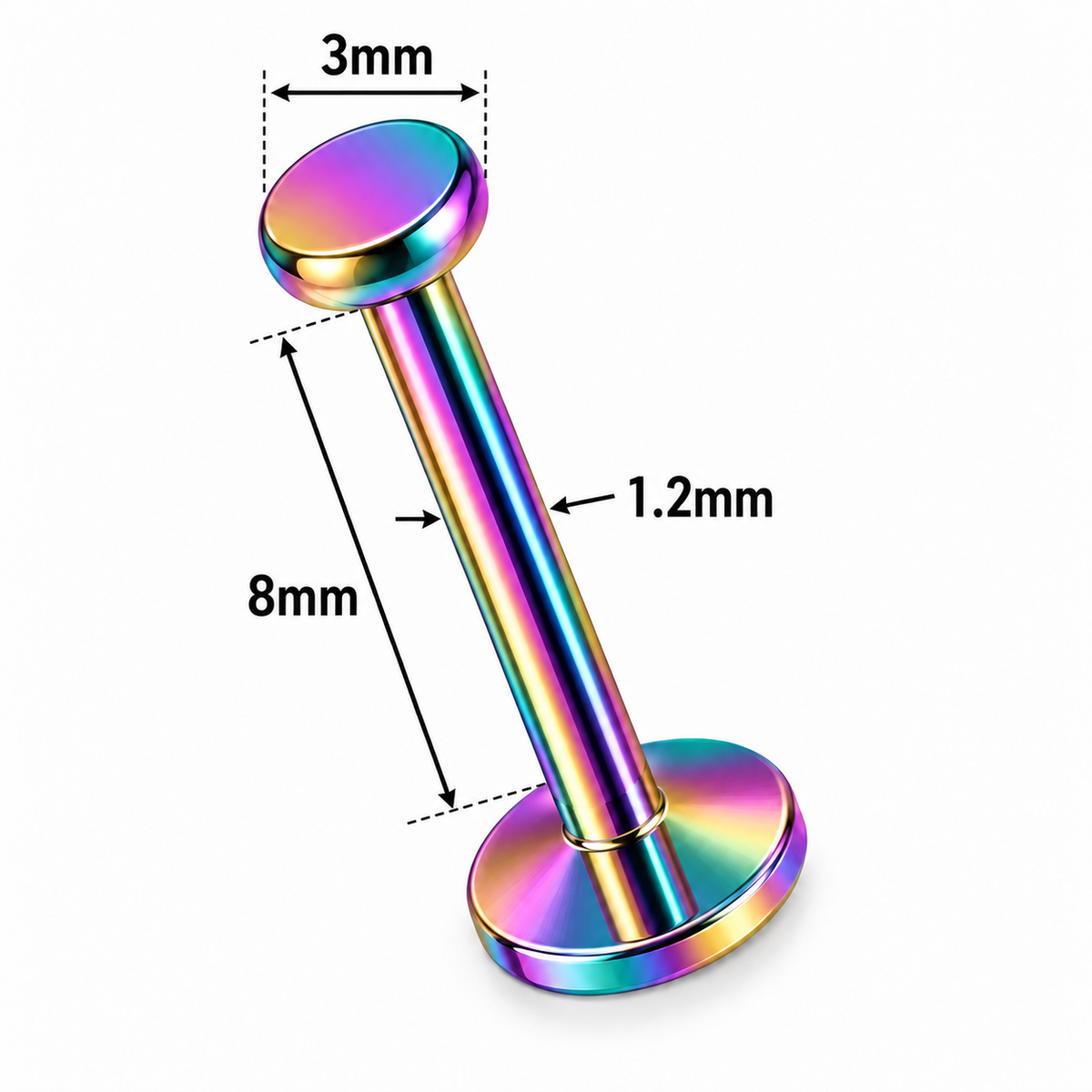 316L Surgical Steel Flat Top Flat Back Labret Stud – 16G, 3mm Top, 6mm / 8mm