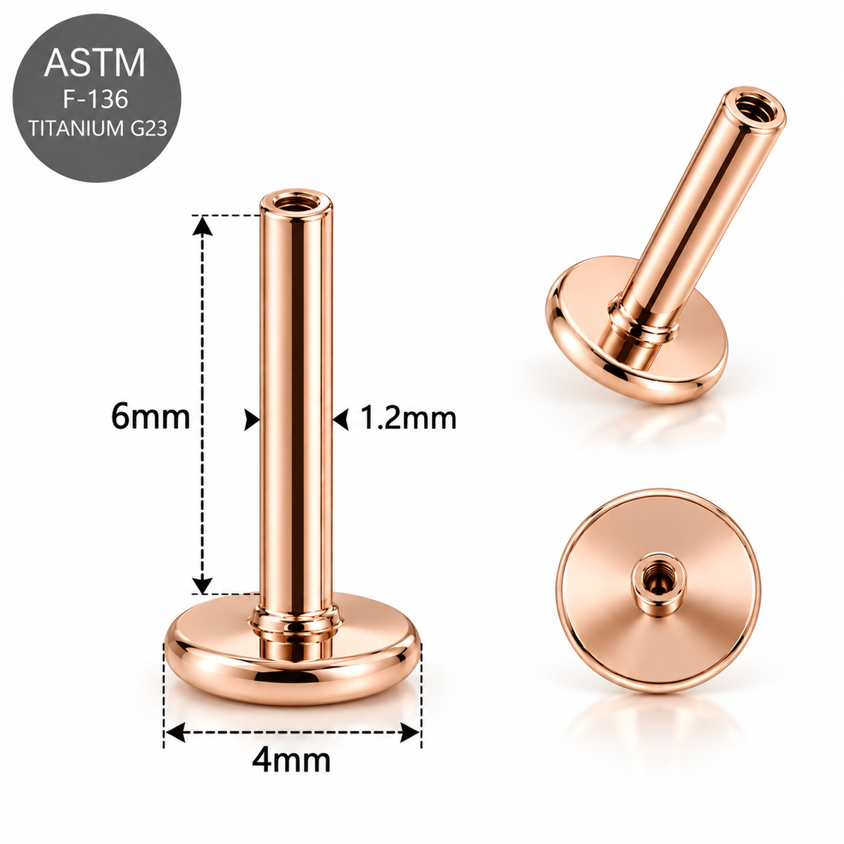 G23 Titanium CZ Five-Stone Curved Threadless Top with Flat Back Labret – 18G/16G Compatible
