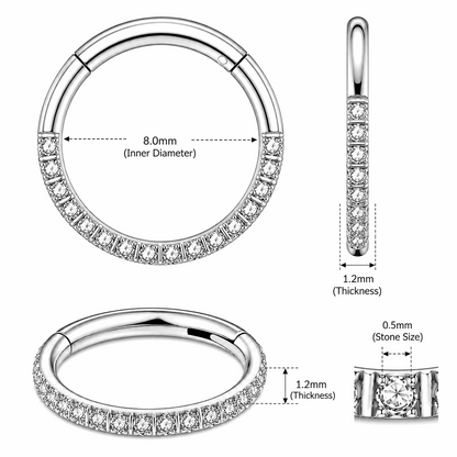 316L Surgical Steel CZ Hinged Segment Clicker Ring – 16G