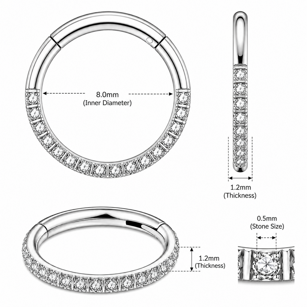 316L Surgical Steel CZ Hinged Segment Clicker Ring – 16G