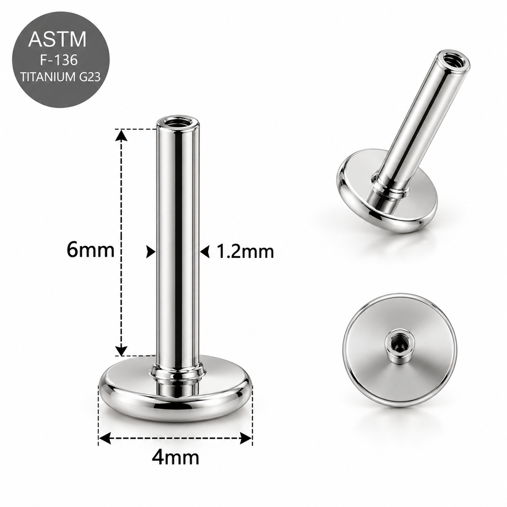 G23 Titanium CZ Five-Stone Curved Threadless Top with Flat Back Labret – 18G/16G Compatible