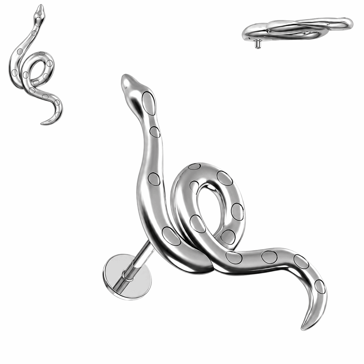 316L Surgical Steel Swirl Snake Flat Back Helix Tragus Piercing – 16G