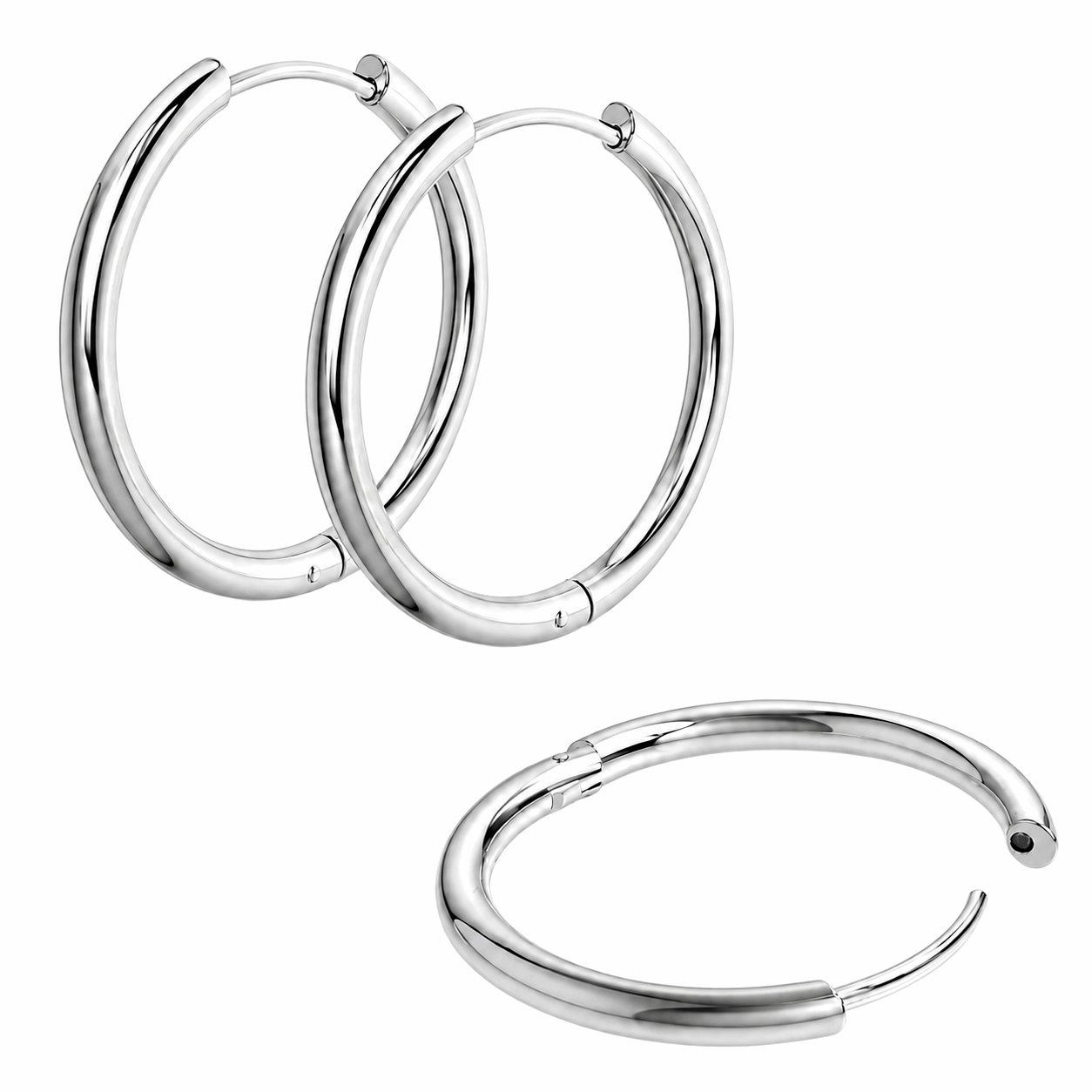316L Stainless Steel Hinged Sleeper Hoop Earrings – 2.0mm to 3.0mm Pair