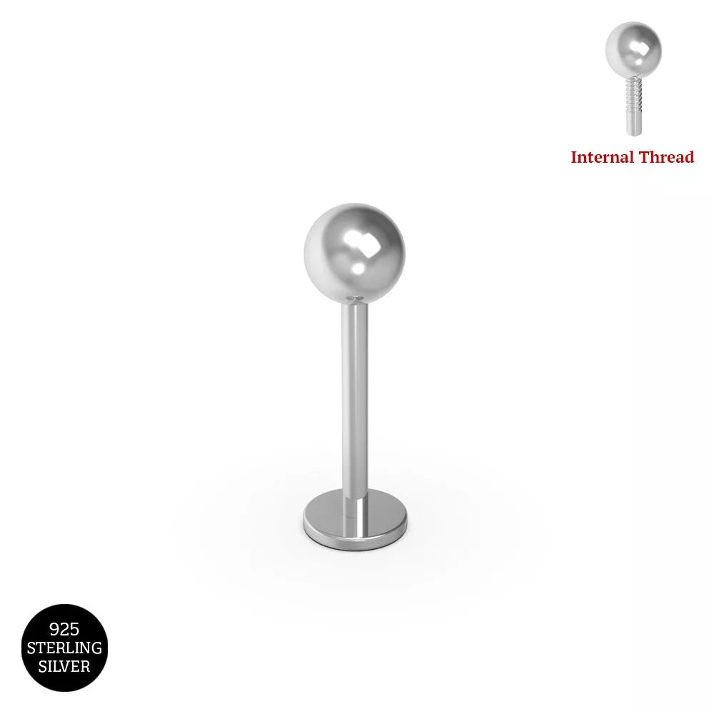 925 Sterling Silver Internally Threaded Labret Piercing Bar with Ball