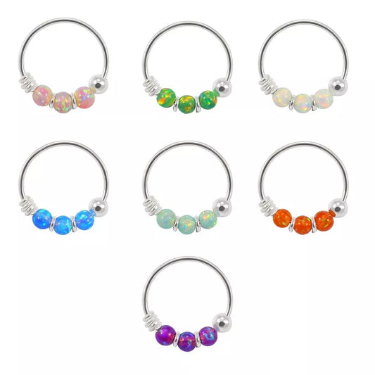 925 Sterling Silver Opal Bead Nose Hoop Ring