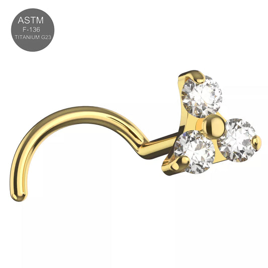 G23 Grade Titanium Triangle Shape Design with triple CZ Stone Screw Type Nose Stud