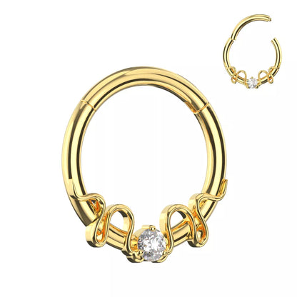 316L Surgical Steel CZ Duo Snake Front Facing Hinged Clicker Ring – 16G (1.2mm) 8mm & 10mm