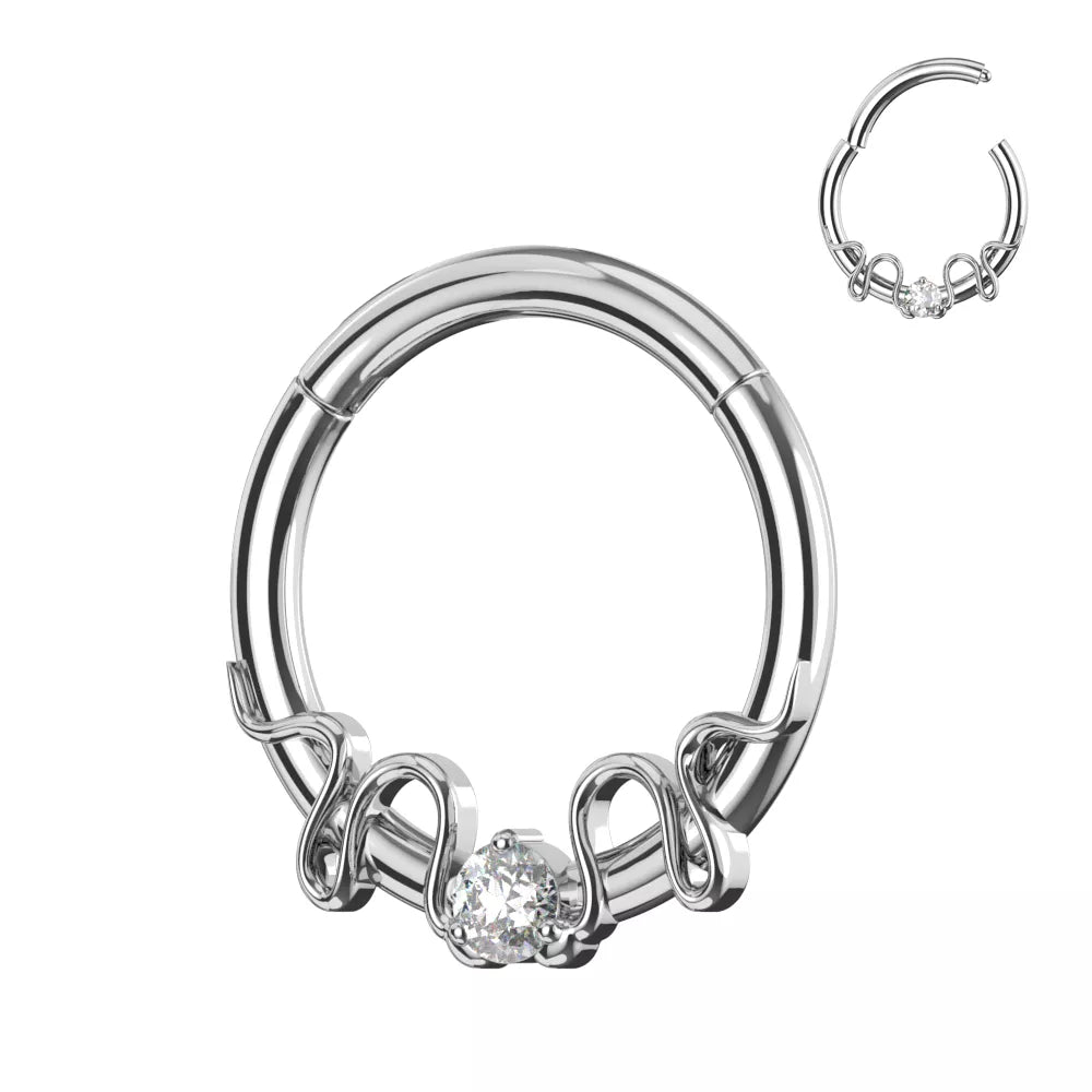316L Surgical Steel CZ Duo Snake Front Facing Hinged Clicker Ring – 16G (1.2mm) 8mm & 10mm