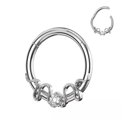 316L Surgical Steel CZ Duo Snake Front Facing Hinged Clicker Ring – 16G (1.2mm) 8mm & 10mm