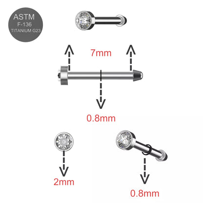 G23 Titanium Bezel Set CZ Nose Bone Stud – 20G (0.8mm) 7mm